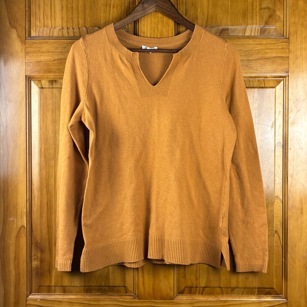 J. Jill Cognac Cotton Blend Notch Neck Pullover Sweater Womens Small Earthy